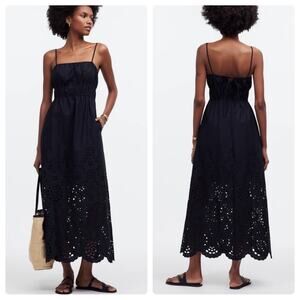 NWT Madewell Embroidered Tank Midi Dress in Poplin NS131 Black Sz 2